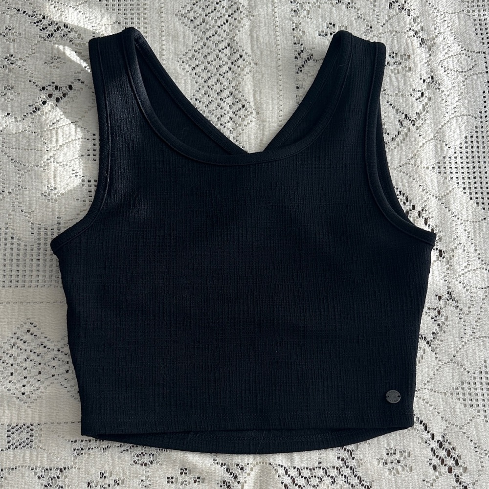 Roxy Black Ribbed Cropped Tank